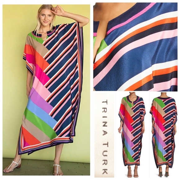 Trina Turk Theodora Silk Midi/Maxi Dress Caftan Size L/XL - Picture 1 of 3